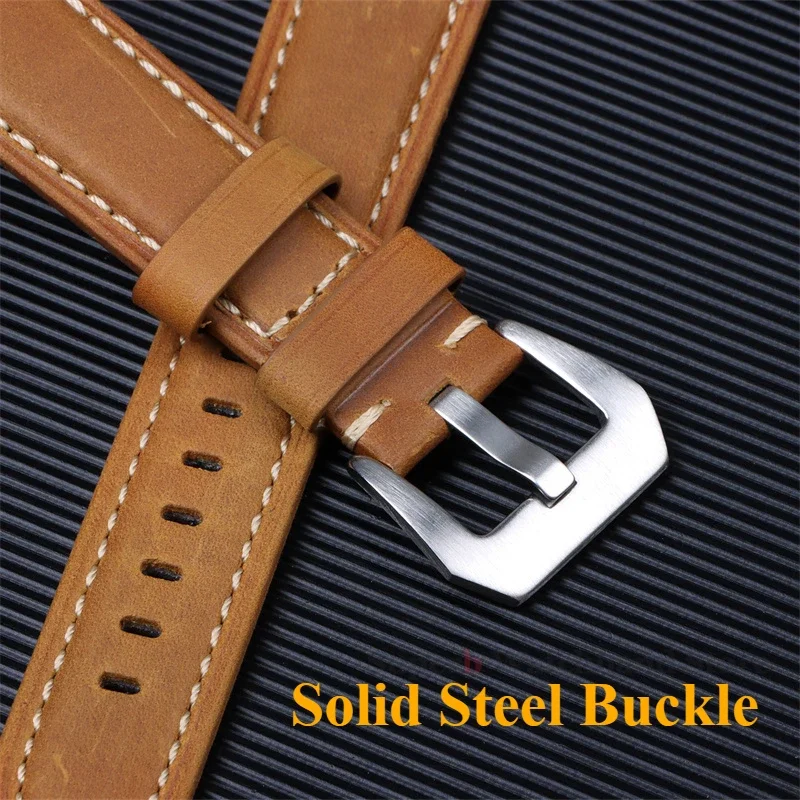 عالية الجودة جلد البقر سوار من الجلد 20 22 24 26 مللي متر الرجال حزام ساعة اليد ريترو حلقة من جلد لبانيراي كريزي هورس الرياضة سوار