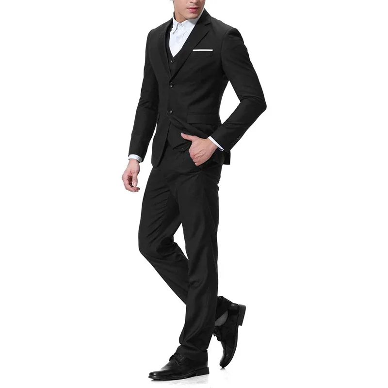 Men Suits Notch Lapel 3 Pieces One Buttons Casual Wear Slim Fit Suit for Men Solid Color Jacket Smart Wedding Formal Suit