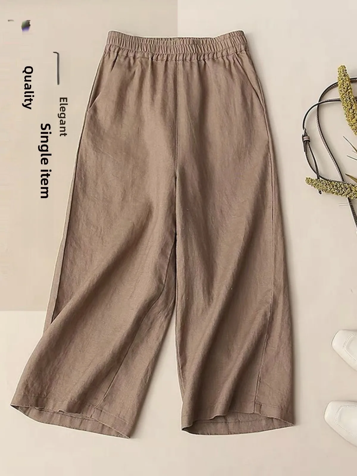Pantalons larges en coton et lin pour femmes, été, nouveau, coupe droite, fin, décontracté, grande taille, pantalon à neuf points, taille haute, pour le travail