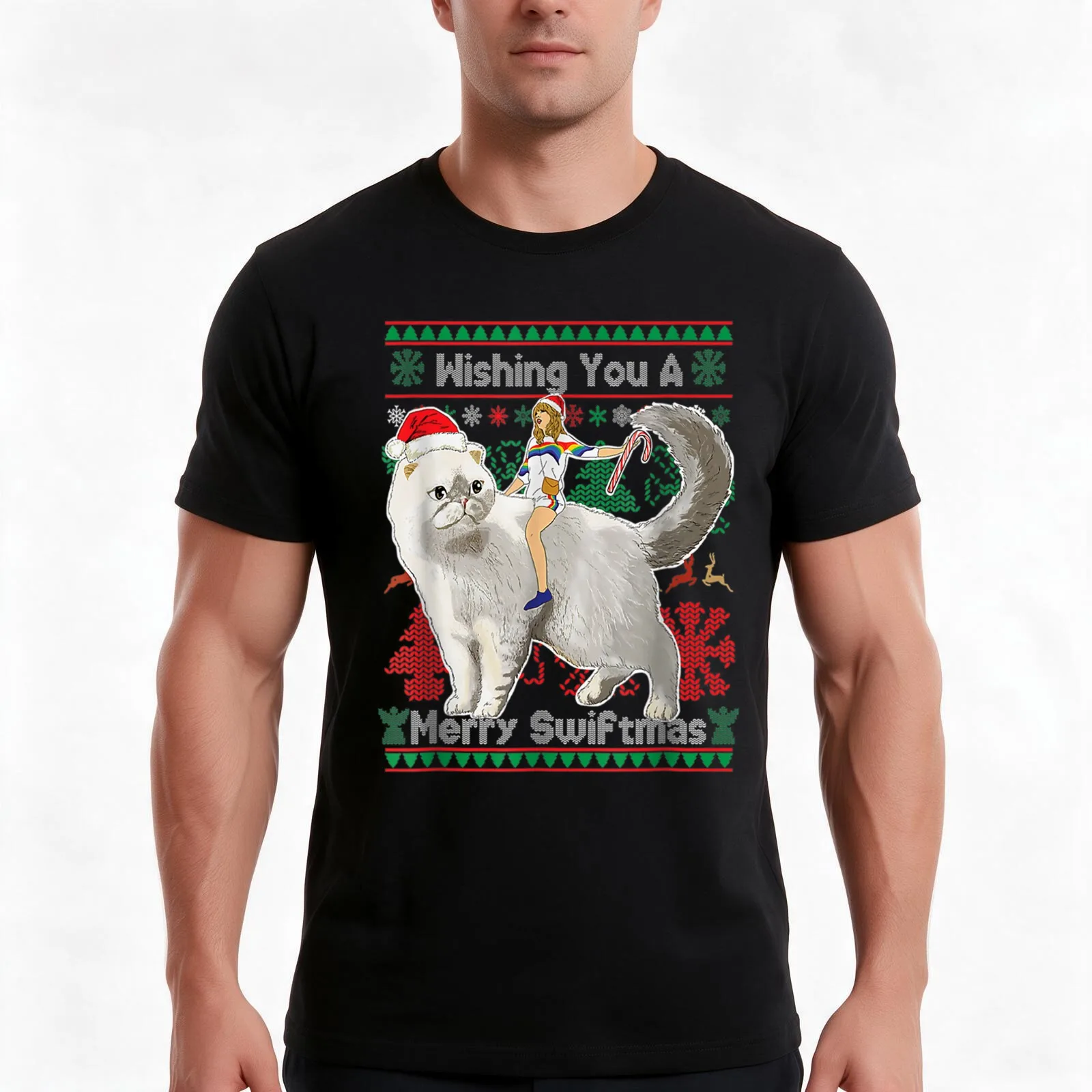 Wishing You A Merry Swiftmas T-Shirt, Summer Casual Cotton Tee, Oversized Streetwear Tops, Vintage Graphic Print, 100% Cotton