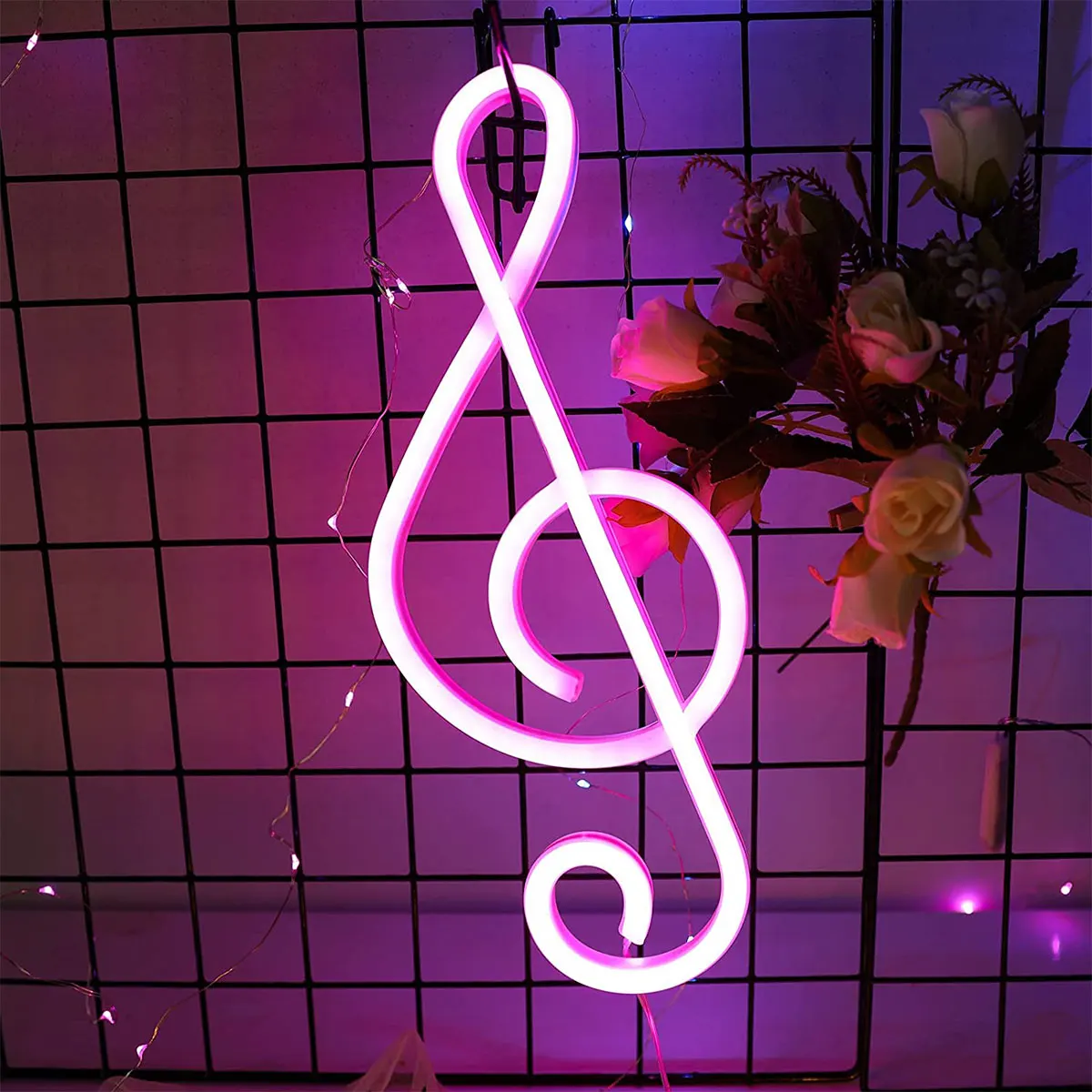 Powered Colorful Neon Lamp LED Music Note Neon Light  Wall Mounted Music Note Nightlight Table Light Home Decor
