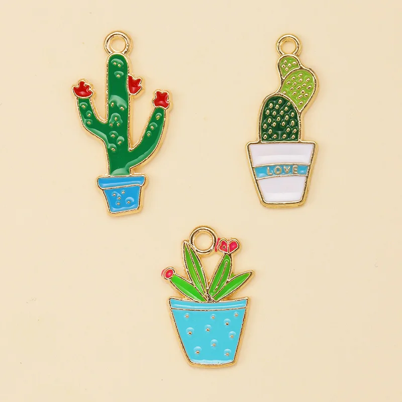 

10Pcs Green Potted Plant Charms Alloy Pendants for Handmade DIY Enamel Cactus Dangle Earrings Bracelet Jewelry Accessories Craft