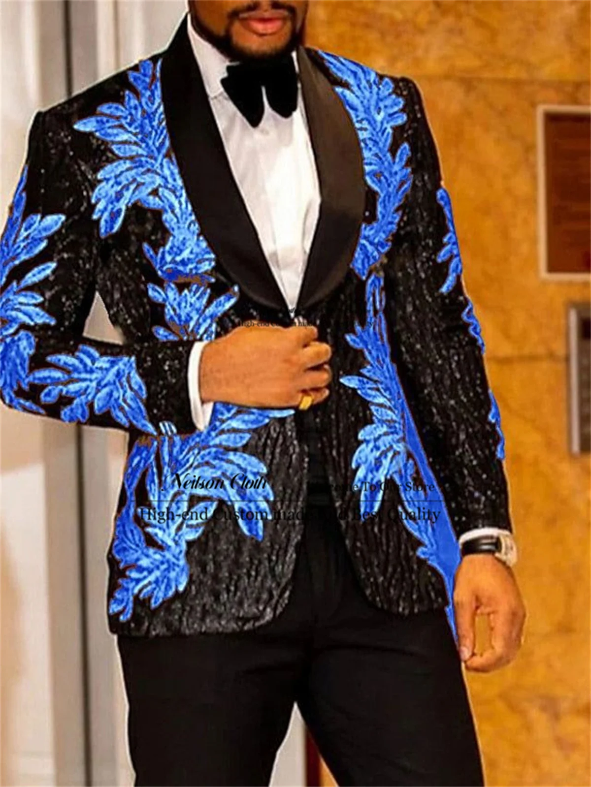 

Fashion Jacquard Male Prom Blazers Slim Fit Shawl Lapel Groom Wedding Tuxedos Customized Groomsmen 2 Pieces Sets Terno Masculino