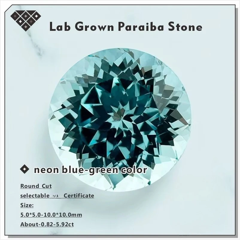 Lab Grown Paraiba Gemstone Round Cut Neon Blue Synthetic Tourmaline Loose For Jewelry Setting&Custom Selectable Certificate