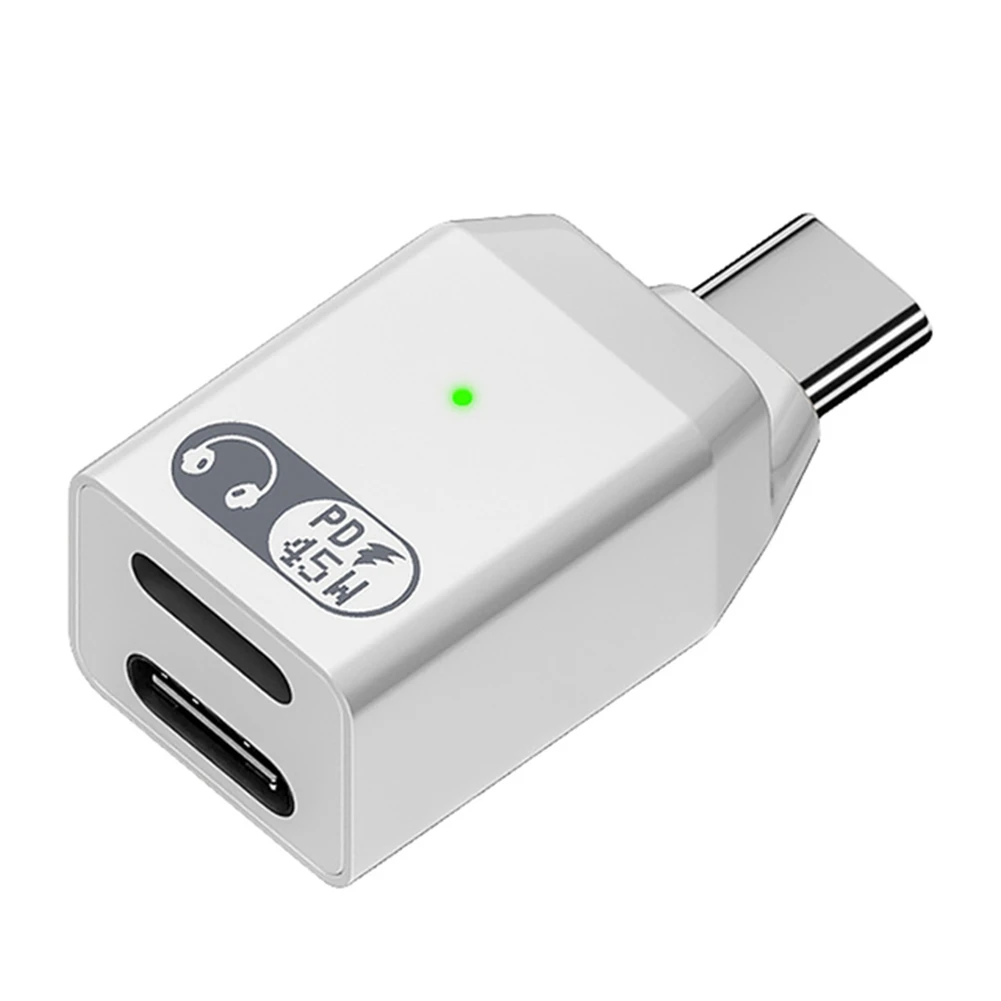 DTD475~2-in-1 Headphone and Charger Adapter PD 60W Fast Charging Type C Fast Charging Adapter USB C Splitter for 16 B