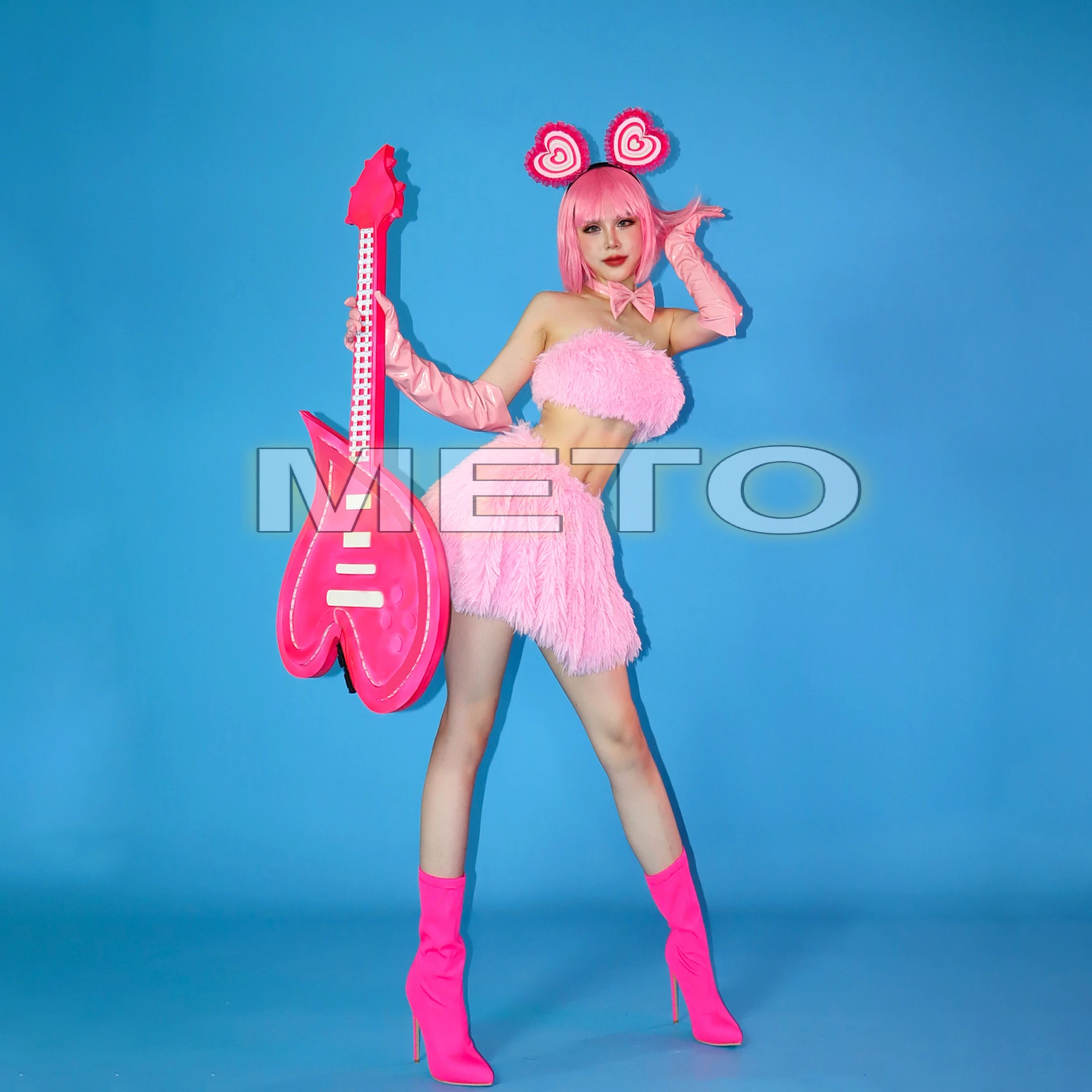 Drag Queen Jurk Sexy Gogo Danser Kleding Festival Party Show Outfit Roze Pluizige Rok Vrouwen Nachtclub Bar Toneelkostuum yj289