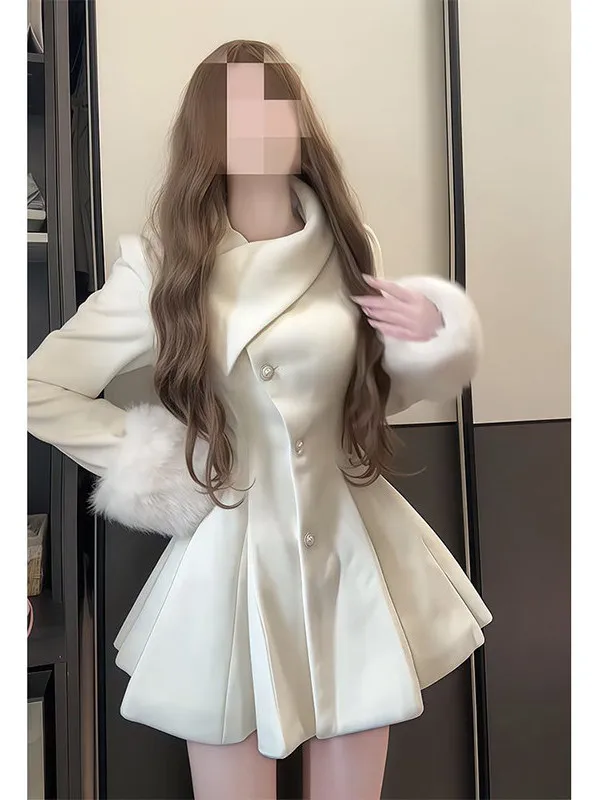 princ-sle-woolen-coat-svel-waist-cinching-dr-like-outerwear-autumn-winter-aosphere-sensation-women's-clothing