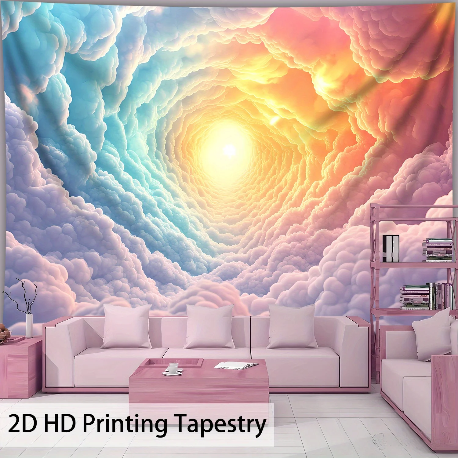 Color Cloud Vortex Tapestry Soft Pastel Swirl Clouds Bright Sunbeam Wall Hanging, Fantasy Sky View Tapestry Dorm Home Decor