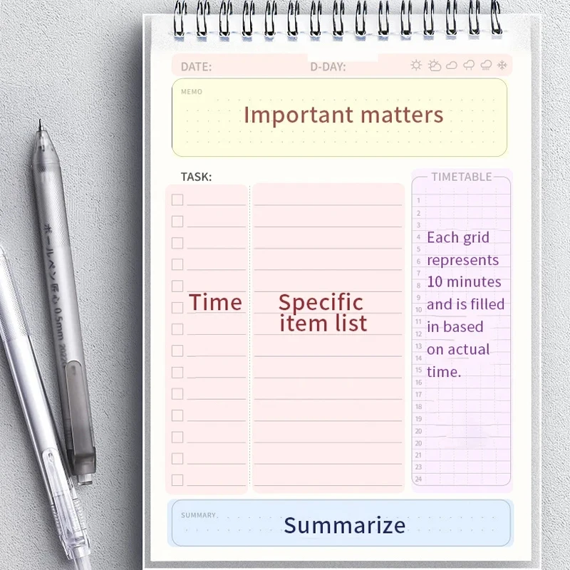 1 قطعة جدول مخطط دوامة A5 دفتر جداول الخطة اليومية للقيام قائمة المفكرة 160 صفحة سميكة مكتب اللوازم المدرسية القرطاسية