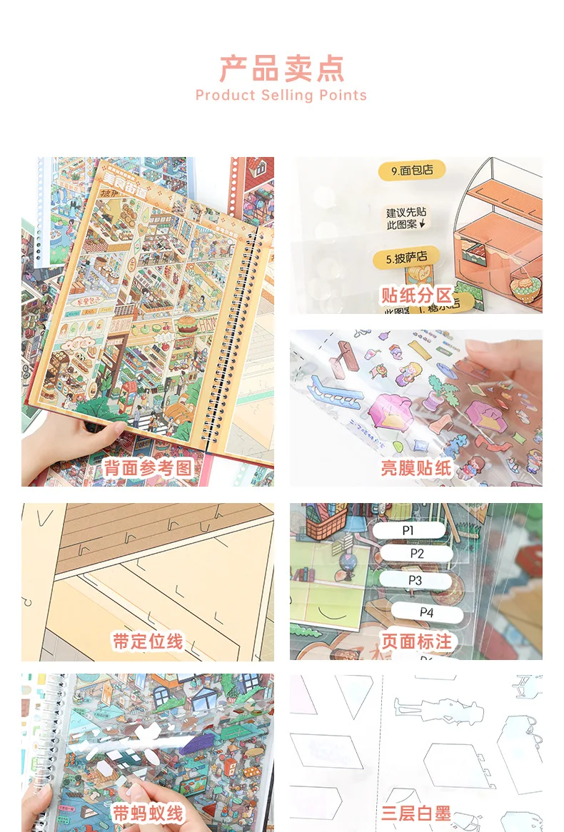Kawaii Street View Grid 3D Street View Life Landschaftsaufkleber-Buch DIY Taschenhütten-Szene Festivalgeschenk – Detail 2