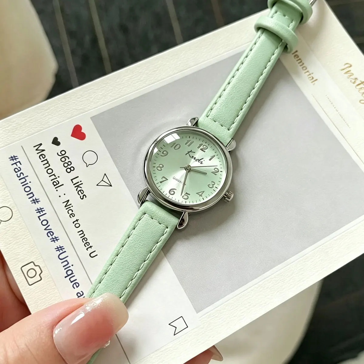 Korean version of the trendy belt girls watch Arabic numerals simple college style wild niche quartz watch women
