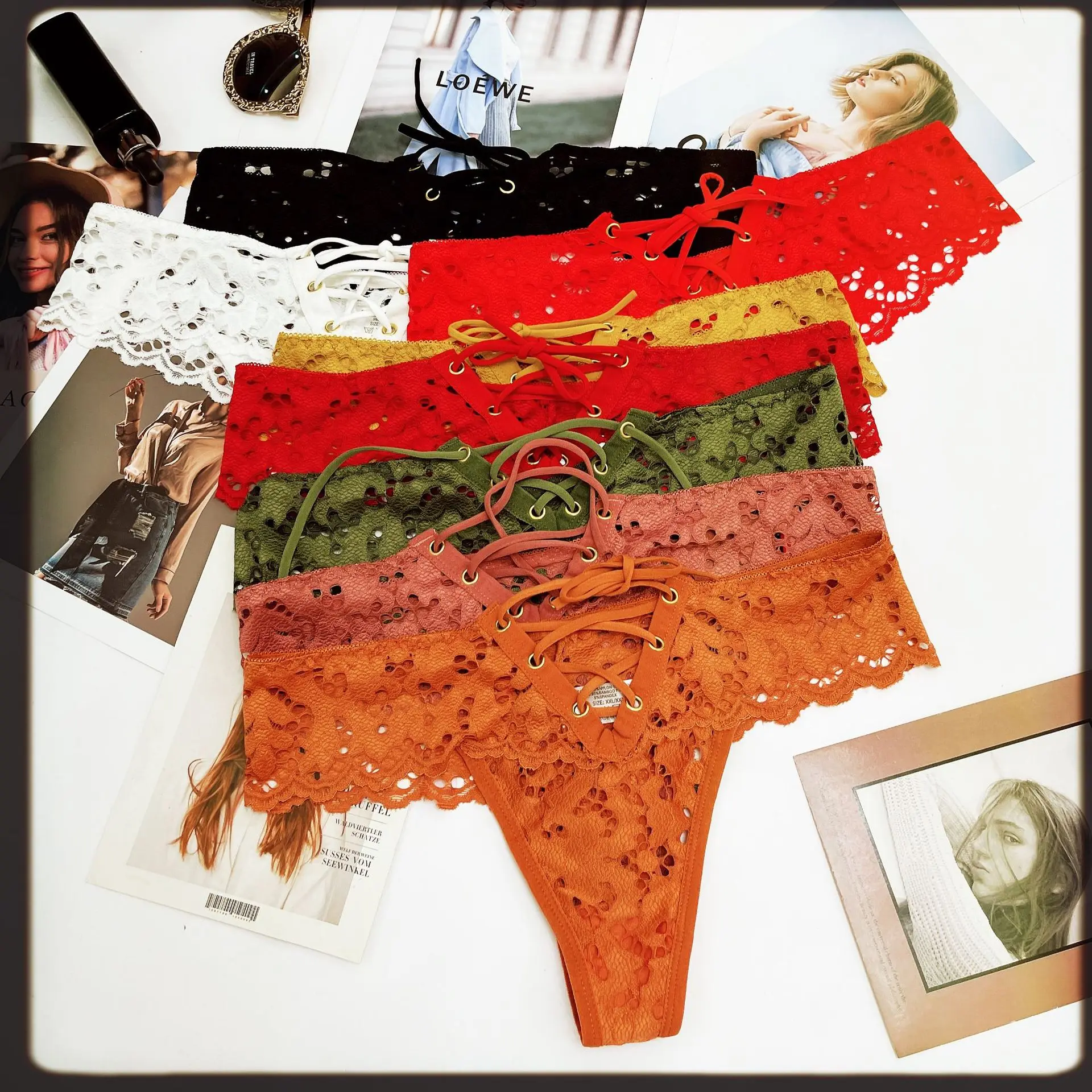 SP&CITY Lace Embroidery Bandage Sexy Thongs Transparent Underwear for Women Large Size Mesh Hollow Out Panties Thin Soft Briefs