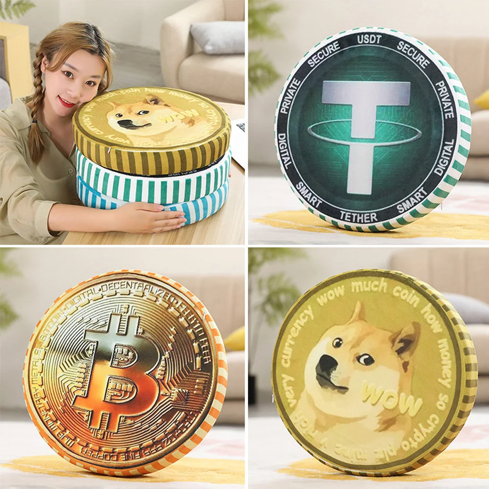창의적인 카지노 칩 봉제 장난감, 핫 리얼 라이프, 디지털 통화, Doge Dogecoin, 비트코인 매트 키 체인, 다다미 베개,  소파 장식 / 박제 동물 & 견면 벨벳