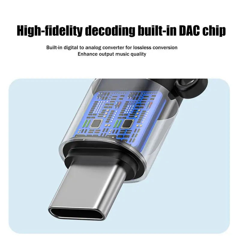 Type C to 3.5mm Jack DAC Decoder High Resolution Audio Adapter for Online Meetings and Music Playback