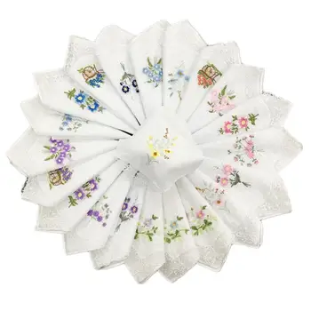 12X eleganti fazzoletti di pizzo ricamati da donna con farfalla floreale HANKERCHIEFS