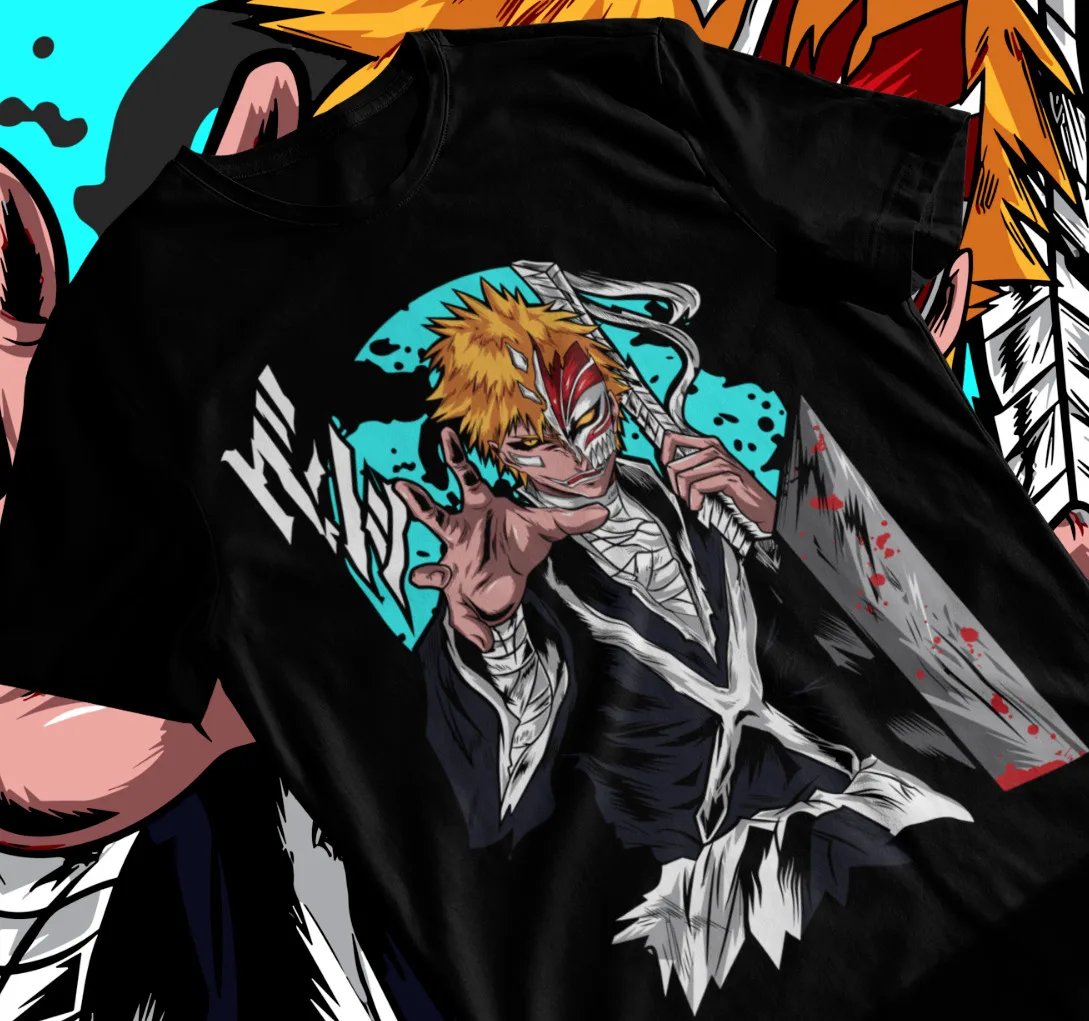 Camiseta Bleach Ichigo Kurosaki, camisa de Manga de tira de Horror Shonen Jump, camiseta suave