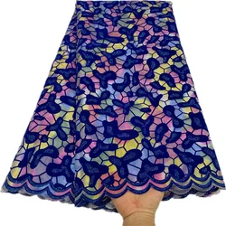 African Flocking Lace Fabric For Sew Wedding Dresses, France Mesh Embroidery Sequins Net Material 2.5 Yards High Quality 2024