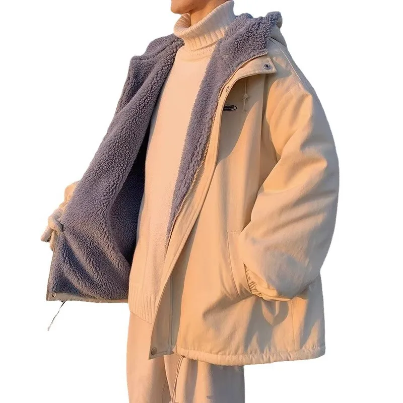 เสื้อแจ็คเก็ตขนแกะผู้ชายรุ่นใหม่ปี 2025 เสื้อโค้ทผ้าฝ้ายหนาสำหรับฤดูหนาว ทรงหลวมทันสมัย สไตล์อเนกประสงค์