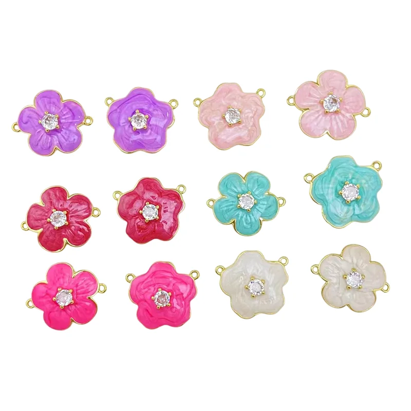 

2 Pcs Brass Zircon Enamel Both Ears Pendant DIY Bracelet Necklace Making Cherry Blossom Leaf Flower French Jewelry Accessories