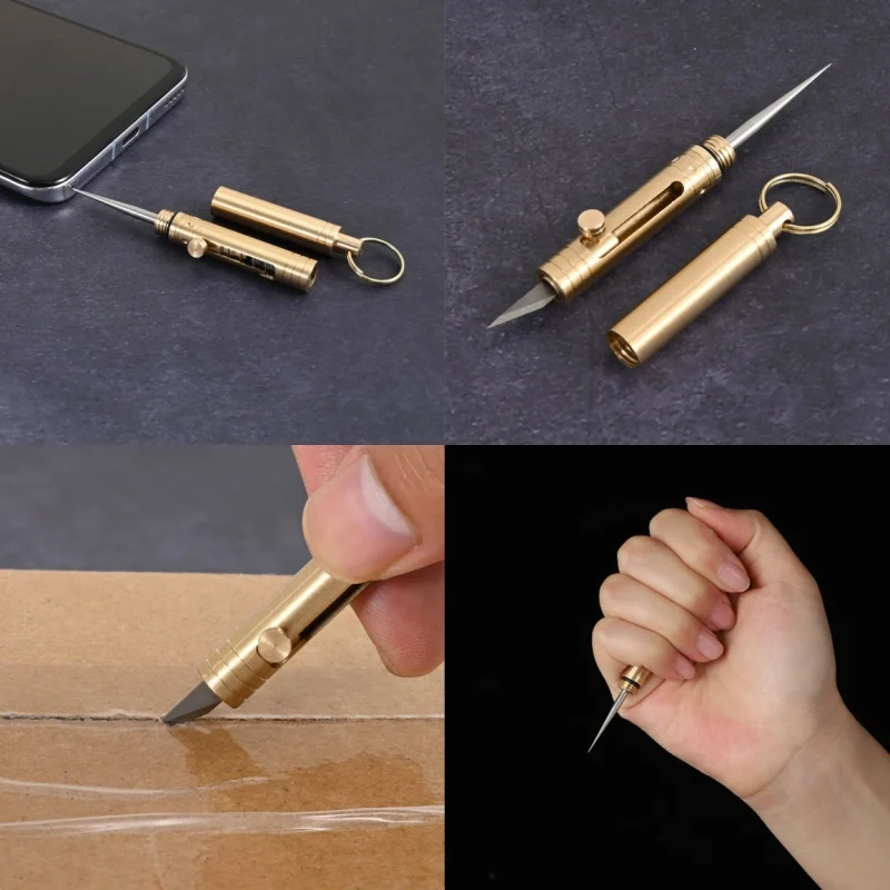 Mini EDC Brass Retractable Knife Toothpick Key Pendant Gift Portable Self-defense Tooth Cleaning Tool Fruit Sign Open Delivery