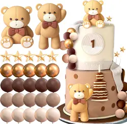 Beige Brown Bear Cake Decoration Beige Brown Balls Cake Topper Boho Bears Cake Cake Decoration Baby Shower Birthday Cake Decor