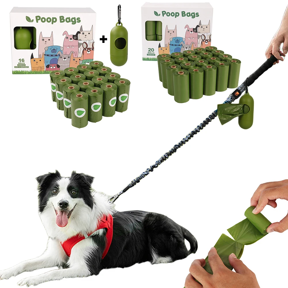 Biodegradable Dog Poop Bags Leak-Proof Dog Poop Bags Rolls with Dispenser Doggy Poop Bags Extra Thick for Pet Outdoor Supplies