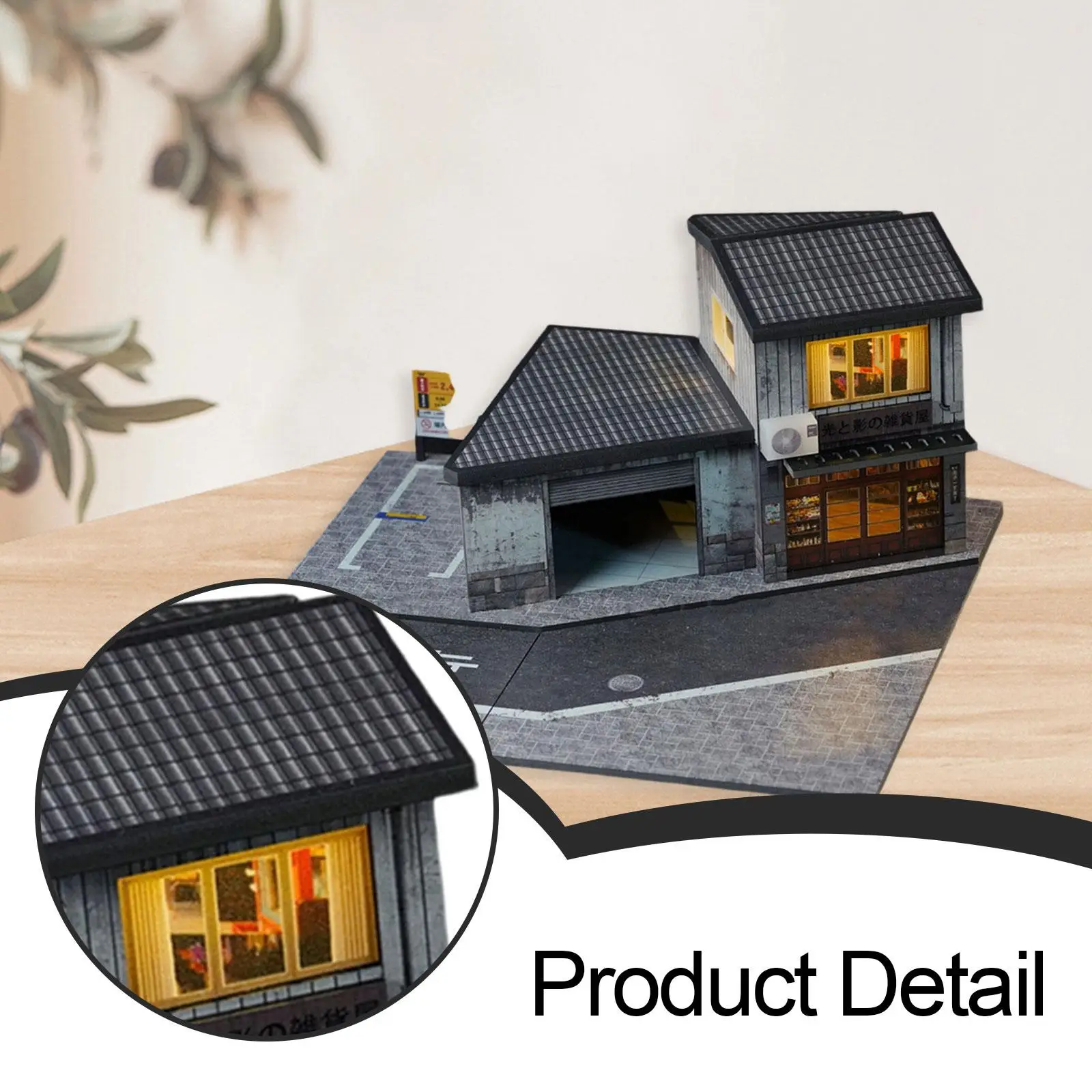 

1:64 Scale Grocery Store Scene Model with Light Collectible Ornament with Parking Lot for Gifting Action Figures Tabletop Layout