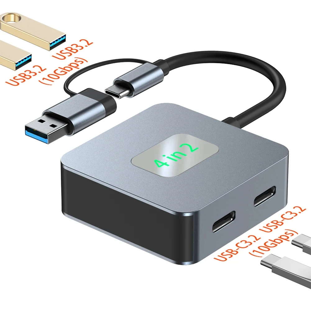 

4 in 1 USB C Hub USB 3.2 Hub USB Type C Multiport Adapter 2*USB3.2+2*USB-C3.2 USB Adapter Type C HUB for Computer Accessories