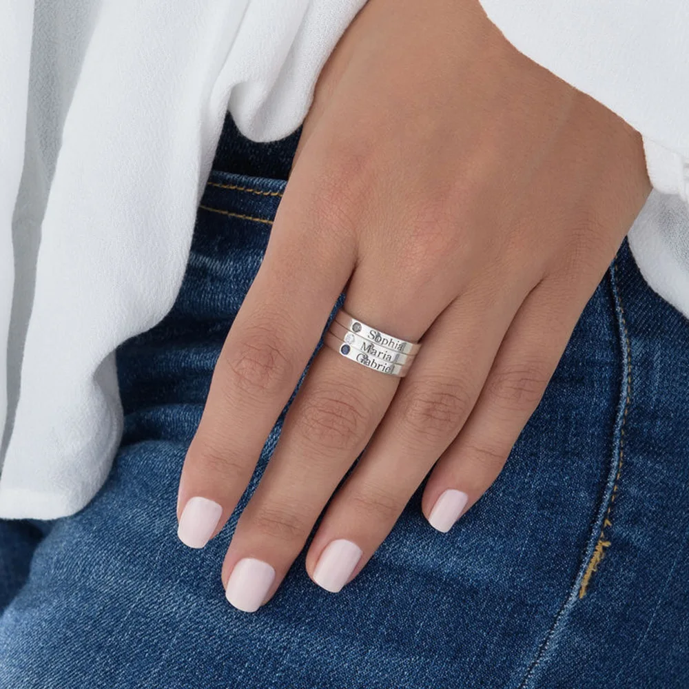 DOREMI 12 Birthstone Zircon Stone Letter Rings Custom Engrave Name Ring Women Fashion Gift Jewelry