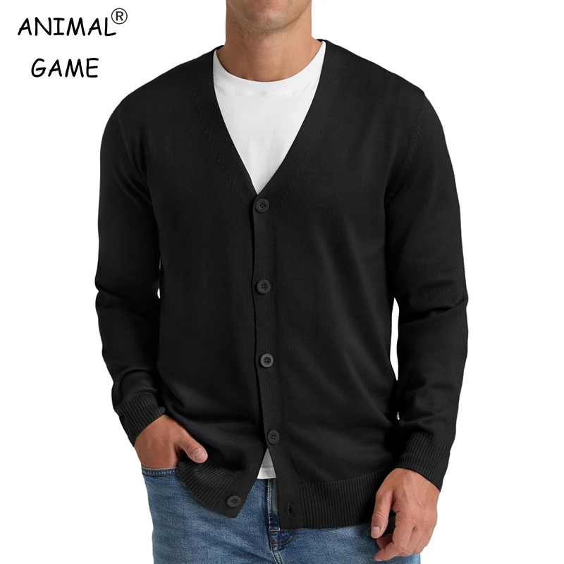 

New Mens Cardigan Sweater V-Neck Long Sleeve Button Down Knitted Sweaters Outdoor Mens Streetwear Solid Color Coats