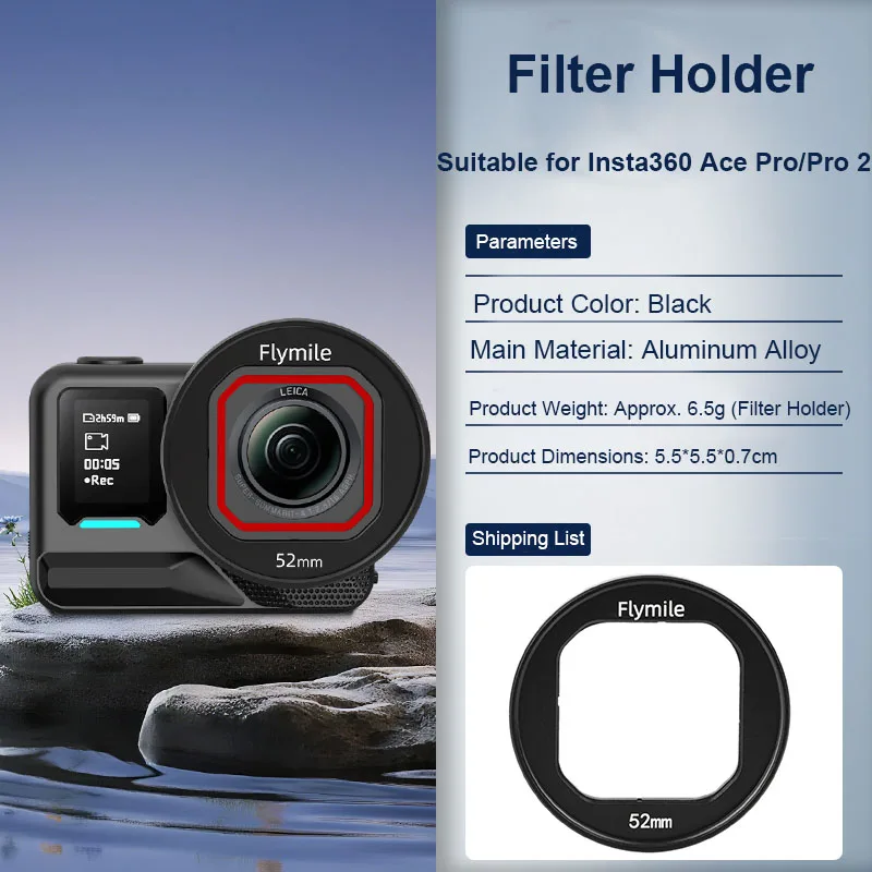 

for Insta360 Ace Pro 2 Filter Holder Bracket, Metal Filter Holder Protective Frame Compatible with 49mm Filters
