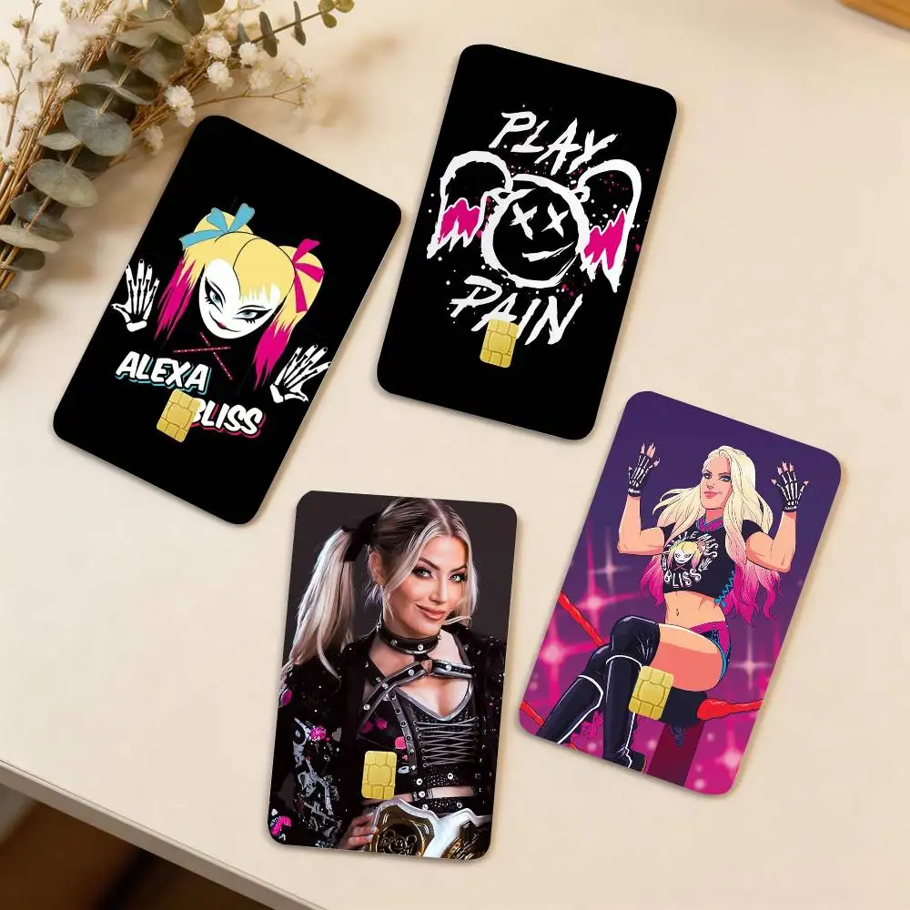 A-Alexa B-Bliss Wrestling 4 autocollants de carte 1 ensemble, petits autocollants de carte étanches avec puce, anti-rayures