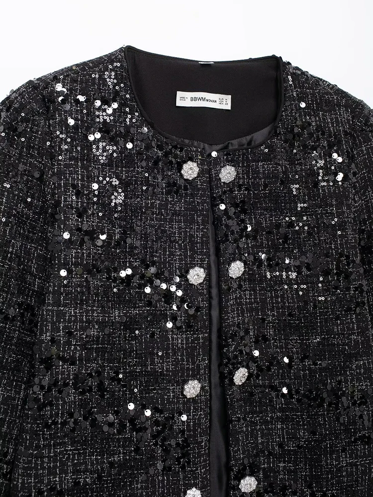 Autunno nuove donne paillettes giacca grossa alla moda semplice Spinning diamante bottone cappotto corto inverno addensare caldo capispalla