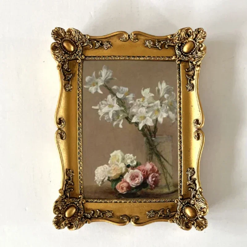 French Retro Gold Resin Frame European Decorative Painting Tabletop Oil Painting Creative Decor Artistic Picture Frame