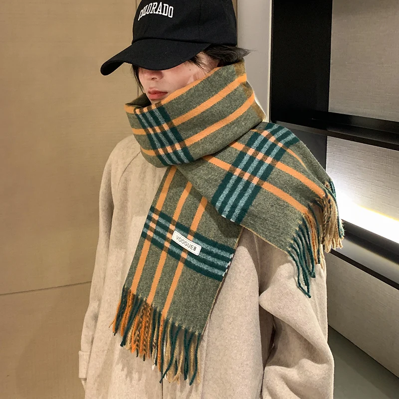 Autumn and Winter New Women\'s Scarf Fashion Checkered Knitted Thick Shawl Scarf Dual purpose Couple Universal French Scarf Warm