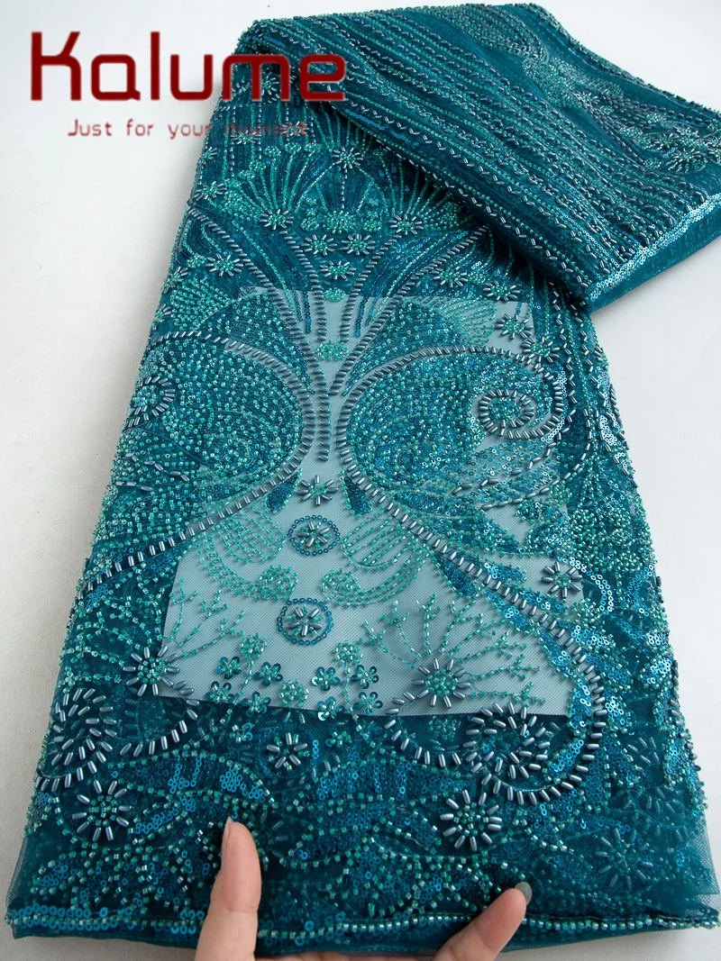 Kalume Hot Sale African Lace Fabric Soft French Mesh Net Lace Fabric Party Nigerian Tulle Lace With Sequins For Wedding F4351