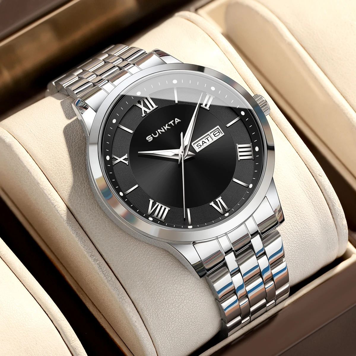 

SUNKTA Luxury Fashion Men Clock Waterproof Luminous Week Date Sports Man Wristwatch Stainless Steel Men's Quartz Watches Reloj