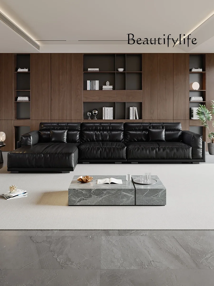 A44 Italian minimalist leather adjustment backrest size apartment obsidian light luxury concubine sofa living room corner sofa