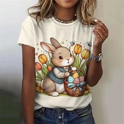 Cute Rabbit Easter T-shirt Women And Men Easter Egg Cartoon Graphic Funny T Shirts Children Round Neck Short Sleeve Summer Tee