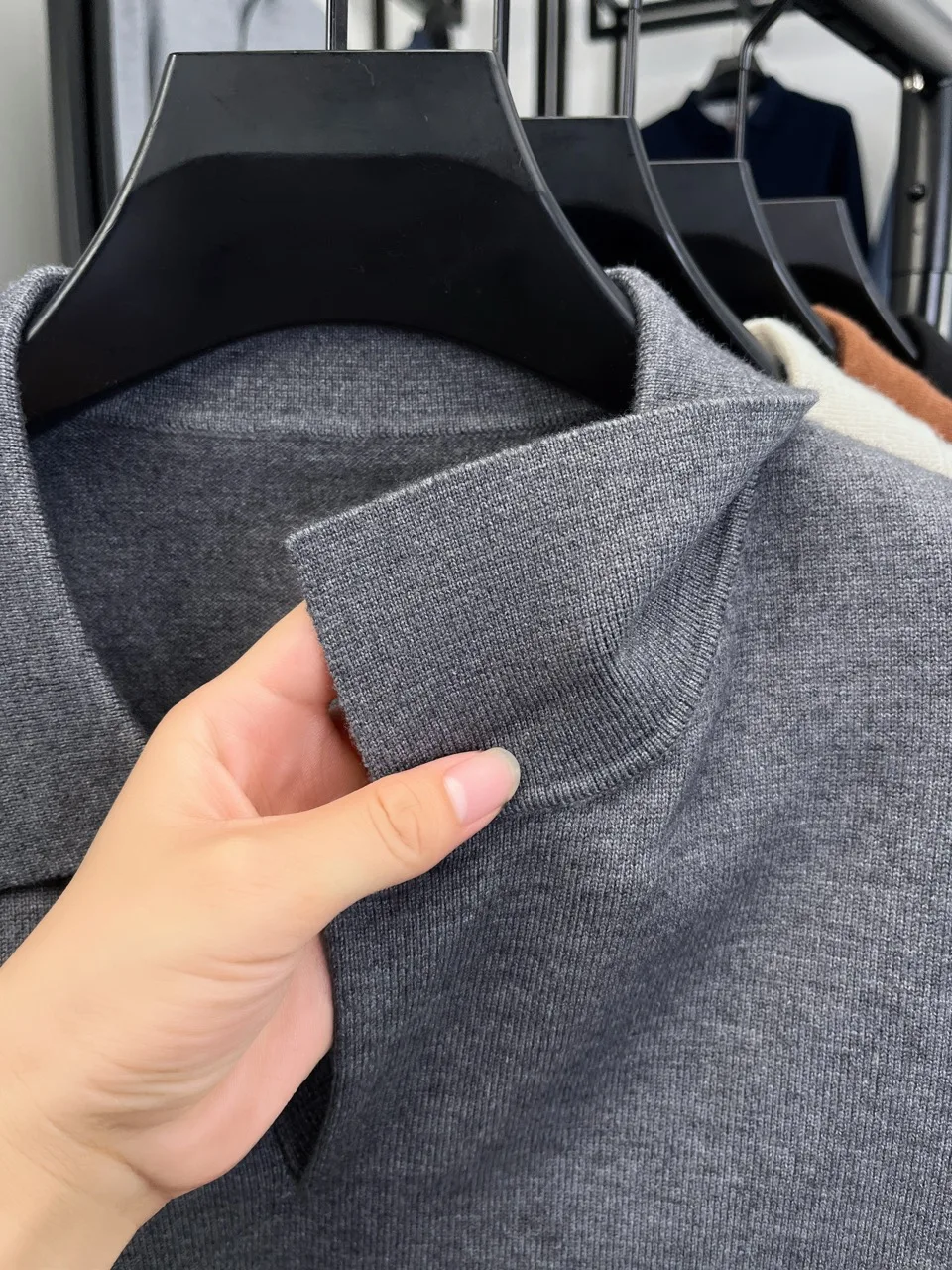 Herren Wollmischung Polo-Pullover Schwergewichtiger Warmer Strickpullover Anti-Pilling Weicher Griff Langarm-Pullover Herbst Winter – Detail 18