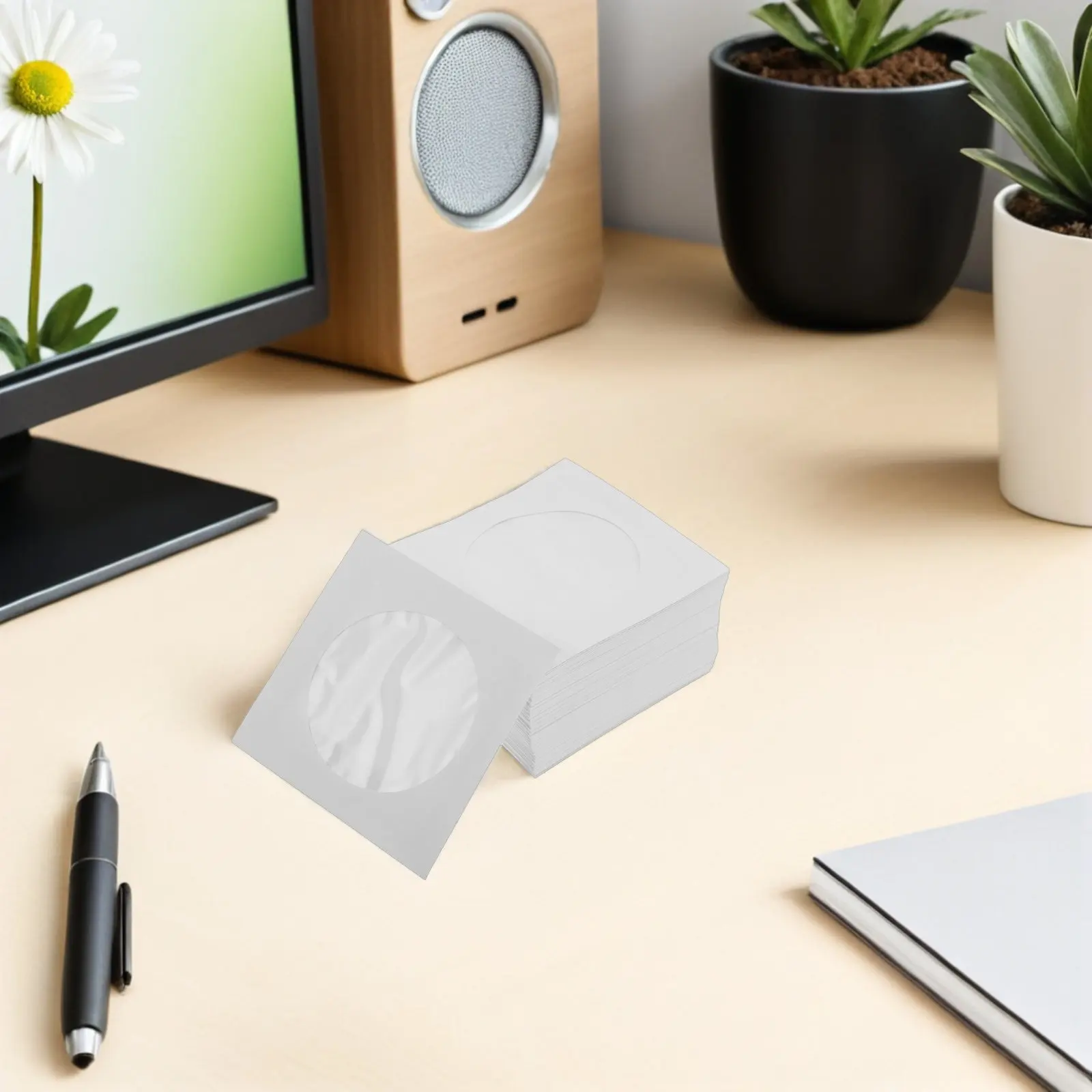 100Pcs Mini Cd Paper Pouch 8Cm 3 Inch Optical Media Sleeve with Transparent Identification Window Compact Dust Proof Storage Bag