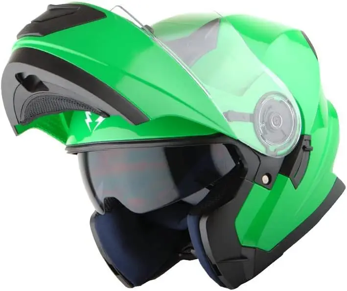 

New Motorcycle Bike Modular Full Face Helmet Dual Visor Sun Shield: Glossy Green
