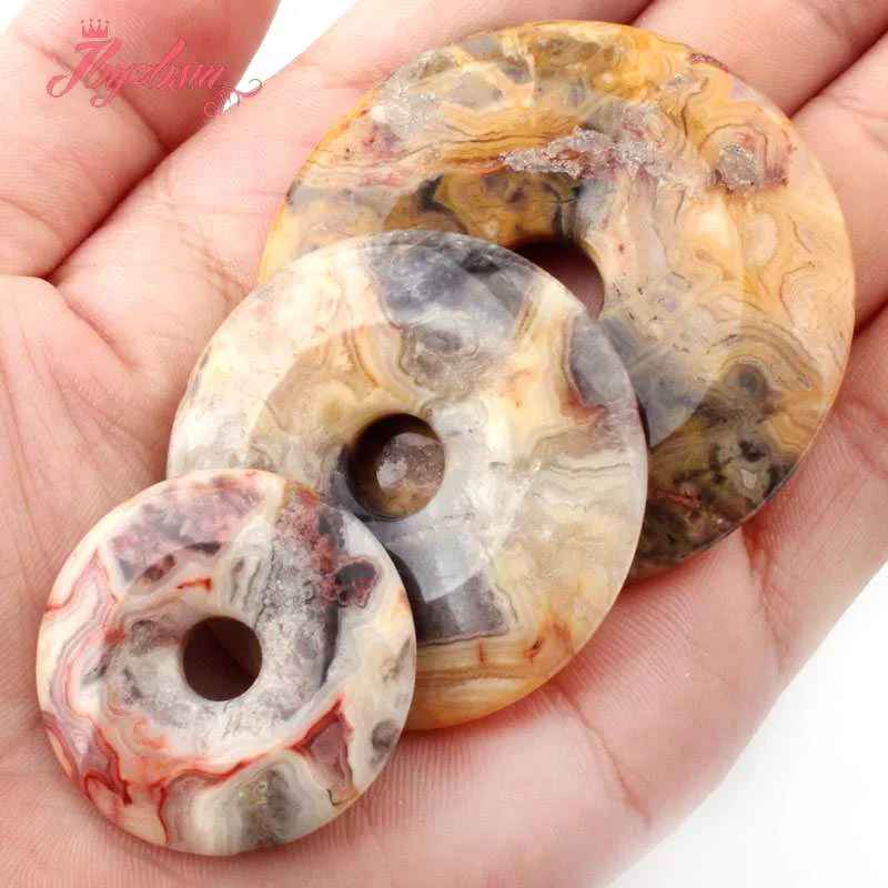 Natural Crazy Lace Agate Donut Circle Round Beads Stone For Necklace Pandant Earring Jewelry Making 1 Pcs 30/40/50mm