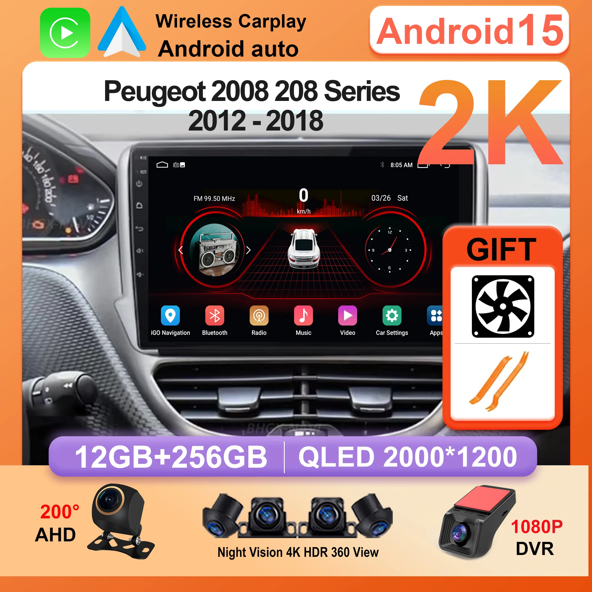 

Android 15 Car Radio For Peugeot 2008 208 Series 2012 2013 2014 - 2018 Auto Stereo GPS 4G Navigation Multimedia Player Carplay