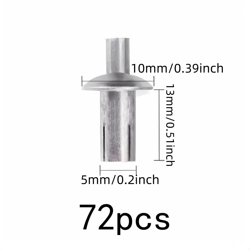 72 pcs 5*13mm Blind Hammer Rivets, No Special Tools Required and Rust Resistant Metal, ideal for Daily DIY Projects