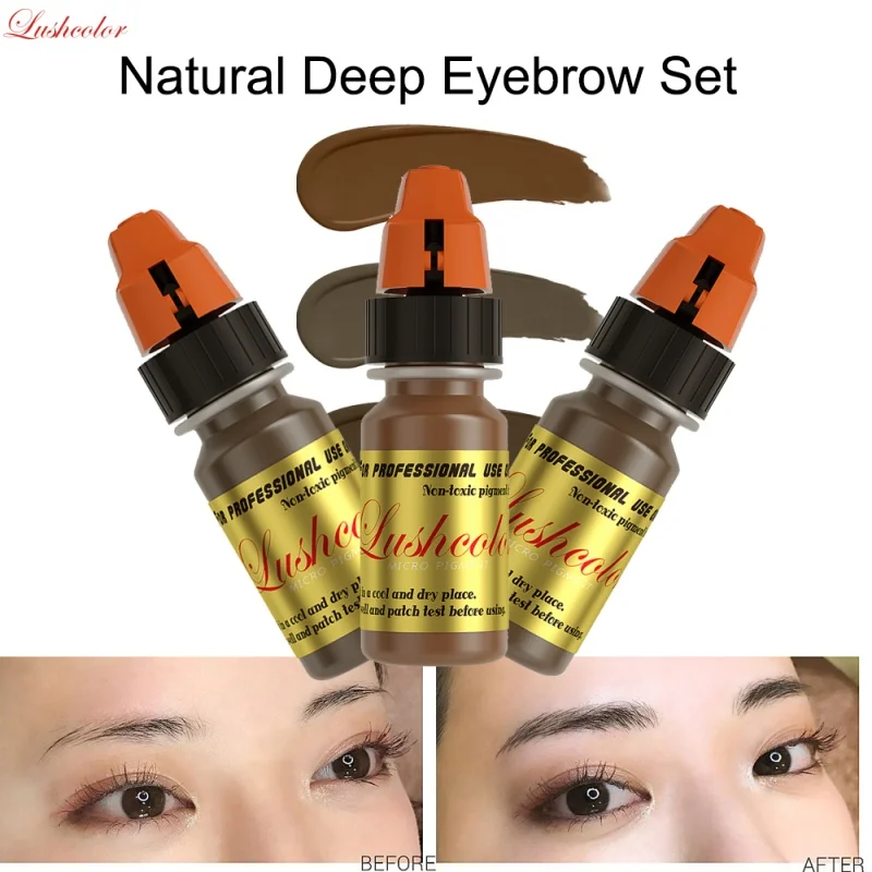 

Набор пигментов для микроблейдинга Lushcolor Deep Brows, натуральные коричневые чернила для татуировки PMU, полуперманентный макияж для азиатской кожи и темных волос, 3 шт.