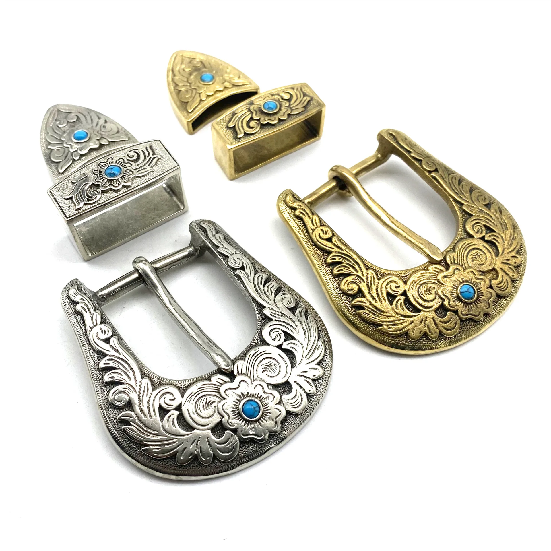 

35mm Brass and white copper vintage carve pattern beautiful metal women men DIY leather craft belt buckle set