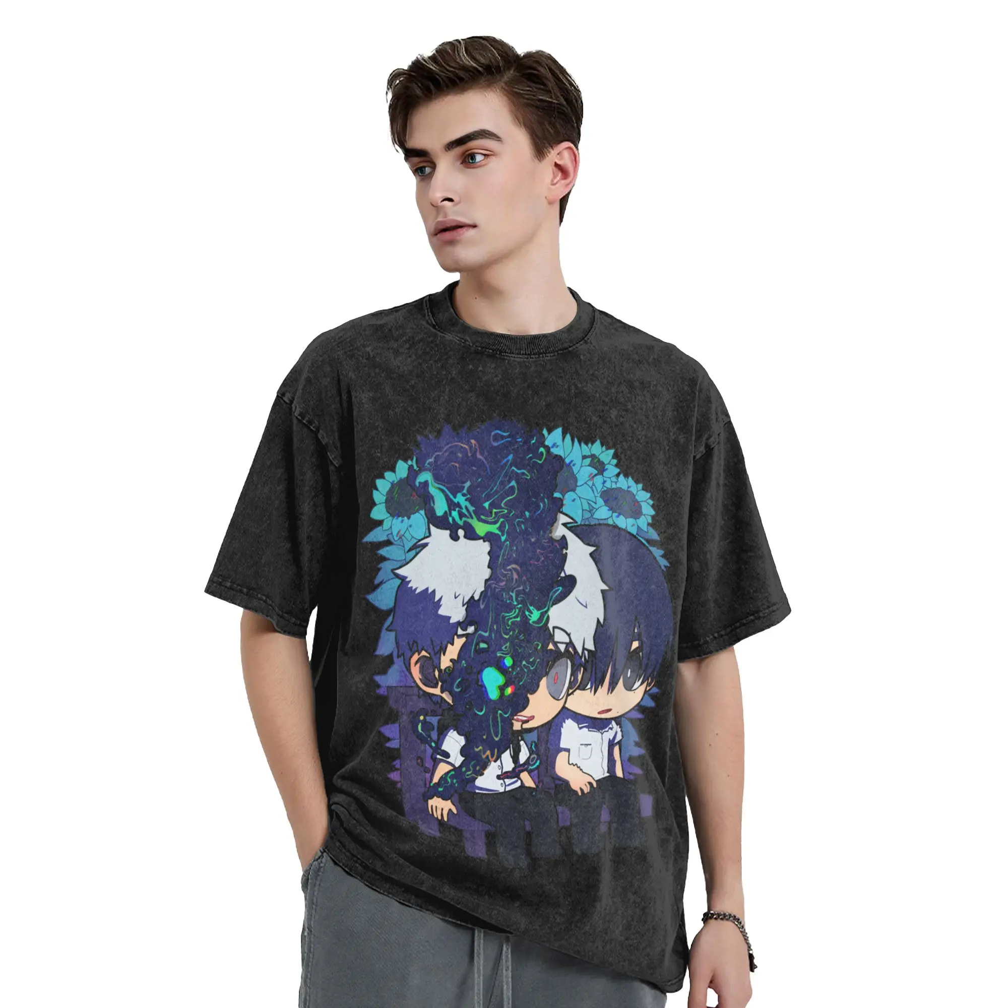 Washed T Shirts The Summer Hikaru Died Fashion T-Shirts High Street Hikaru Monster Streetwear Short Sleeve Summer Tops Tees