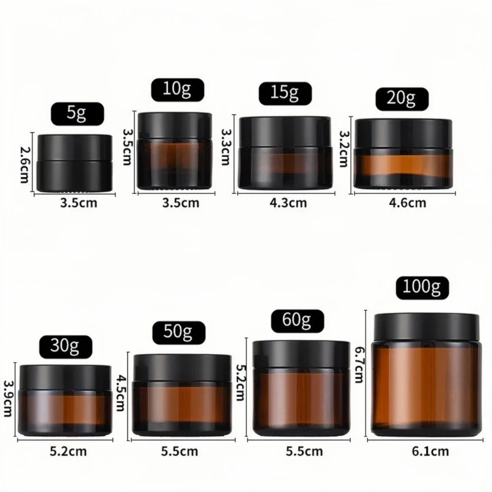 10pcs Thick Round Amber Glass Jars Pot Portable Face Cream Jars Travel Body Cream Refillable Makeup Sample Cosmetics Container