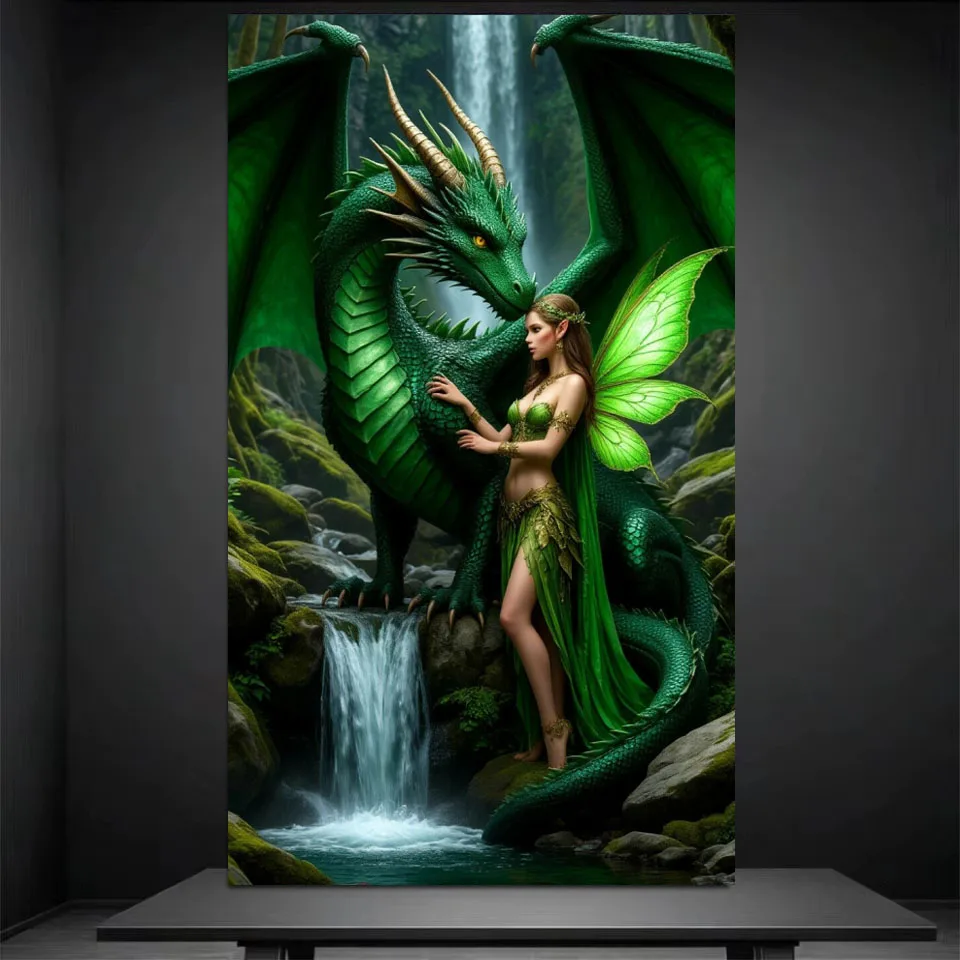 

Novelties Diamond Art Mosaic Fairy and Dragon Big Size DIY Diamond Painting Big Size Embroidery Landscape Home Decoration
